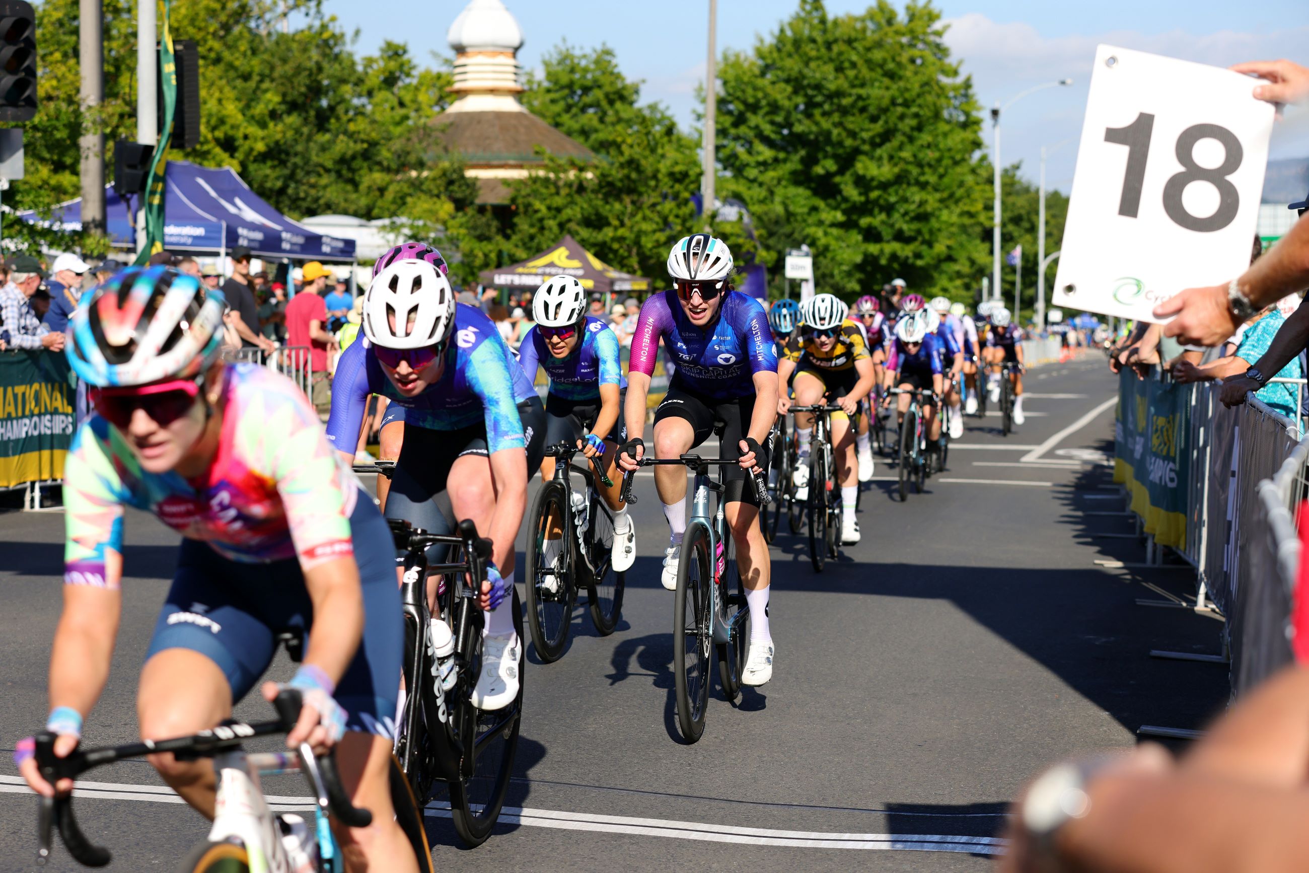 Keely Bennett (Team BridgeLane) in action in the 2024 elite and U23 women’s criterium national championship in Ballarat.